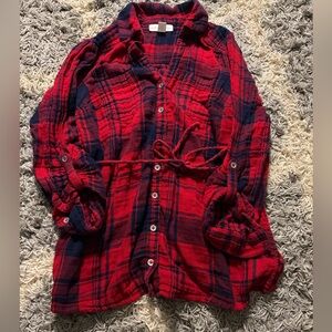 Motherhood Maternity Red and Blue Plaid Shirt